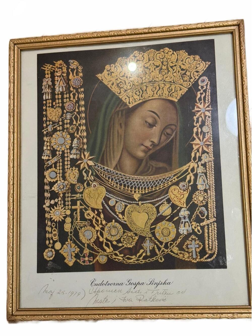 Vintage Framed Croatian Our Lady of Sinj Print - 1979 Ratkovic Family History